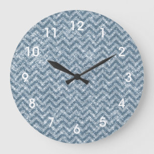 Blue Imitats Glitzer Sparkle Zickzack Große Wanduhr