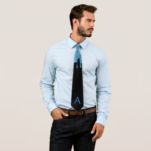 Blue Imitats Glitzer Tropfen Black Monogram Neck T Krawatte (Beispiel)