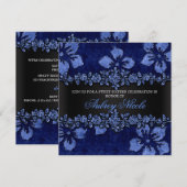 Blue Imitats Glitzer & Velvet Floral 16 . Geburtst Einladung (Vorne/Hinten)