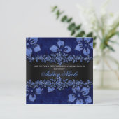 Blue Imitats Glitzer & Velvet Floral 16 . Geburtst Einladung (Stehend Vorderseite)