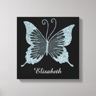 Blue Imitats Glitzern Butterfly Personalisiert Leinwanddruck