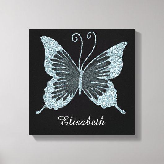 Blue Imitats Glitzern Butterfly Personalisiert Leinwanddruck (Vorderseite)