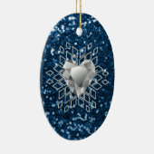 Blue Imitats Glitzern Diamond Herzenssnowflake Keramikornament (Rechts)