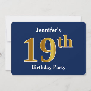 Blue, Imitats Gold 19. Geburtstagsparty + Individu Einladung
