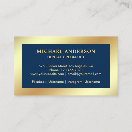 Blue Imitats Gold Foil Tooth Zahnarzt Visitenkarte (Rückseite)