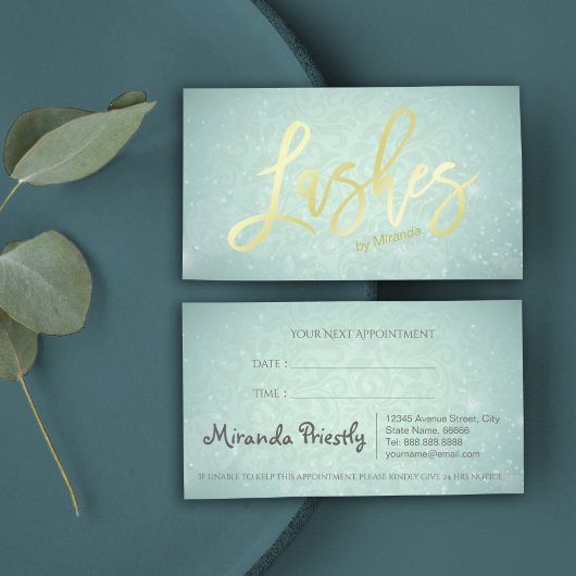 Blue Imitats Gold Lashes Script Makeup Artist Terminkarte
