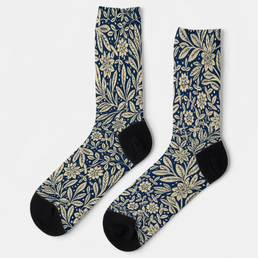 Blue & Imitats Gold Vintages Blumenmuster Socken (Linkes Detail)