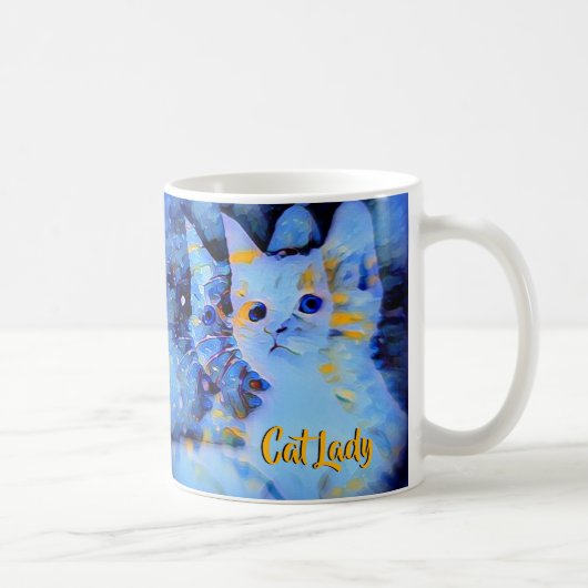 Blue Impressionist Kitten Art Cat Lady Monogram Kaffeetasse (Rechts)