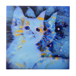 Blue Impressionist Style Kitten Art für Katzen Lie Fliese