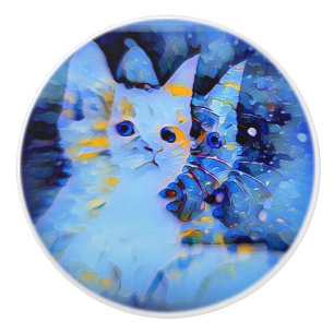 Blue Impressionist Style Kitten Art für Katzen Lie Keramikknauf