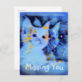 Blue Impressionist Style Kitten Art Vermisst Postkarte (Vorne/Hinten)