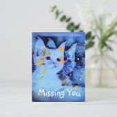 Blue Impressionist Style Kitten Art Vermisst Postkarte (Stehend Vorderseite)