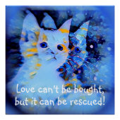 Blue Impressionist Style Kitten Rescue Liebe Quote Poster (Vorderseite)