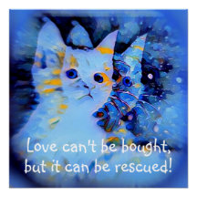 Blue Impressionist Style Kitten Rescue Liebe Quote