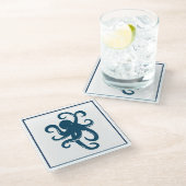 Blue In White Octopus Abbildung Glasuntersetzer (Schrägansicht)