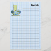 Blue Inch Worm Mongram Letter I Gingham Lined Briefpapier (Vorderseite)