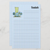 Blue Inch Worm Mongram Letter I Gingham Lined Briefpapier (Vorne/Hinten)