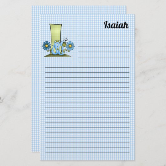 Blue Inch Worm Mongram Letter I Gingham Lined Briefpapier (Vorne/Hinten)