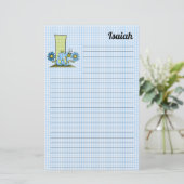 Blue Inch Worm Mongram Letter I Gingham Lined Briefpapier (Stehend Vorderseite)