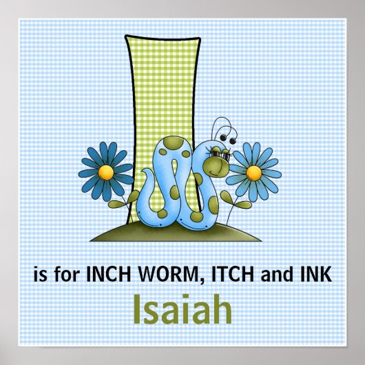 Blue Inch Worm Monogram Letter I Baby Room Poster (Vorne)