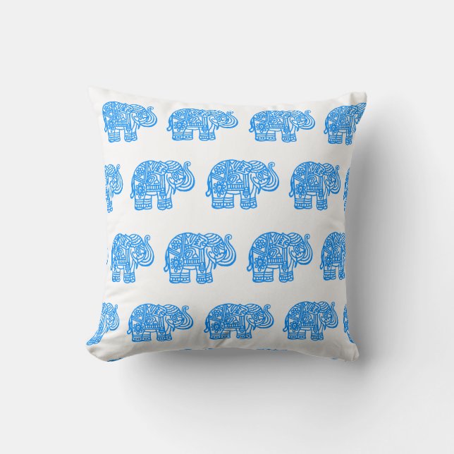 Blue Indian Elephant Throw Kissen (Vorderseite)
