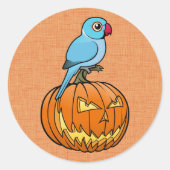 Blue Indian Ringneck on Pumpkin Halloween Runder Aufkleber (Vorderseite)