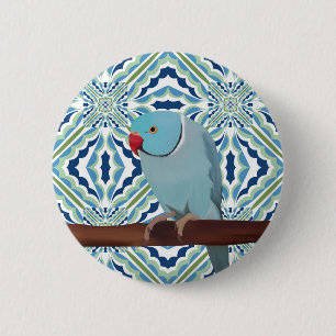 Blue Indian Ringneck Parakeet Button