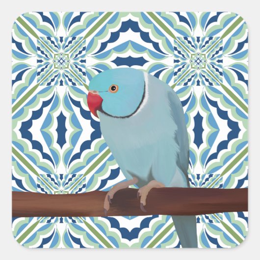Blue Indian Ringneck Parakeet Quadratischer Aufkleber (Vorderseite)