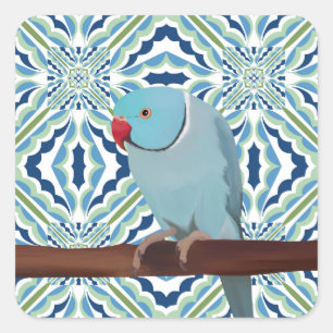 Blue Indian Ringneck Parakeet Quadratischer Aufkleber