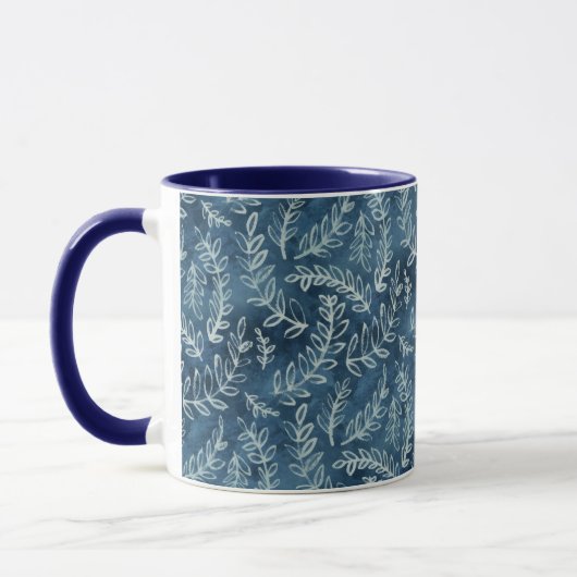 Blue Indigo Blätter Twigs Pattern Tasse (Links)