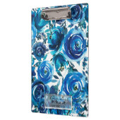 Blue Indigo Floral Blume Elegant Personalisiert Klemmbrett (Links)