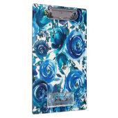 Blue Indigo Floral Blume Elegant Personalisiert Klemmbrett (Rechts)