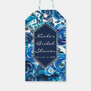 Blue Indigo Floral Blume Elegante schicke Hochzeit Geschenkanhänger