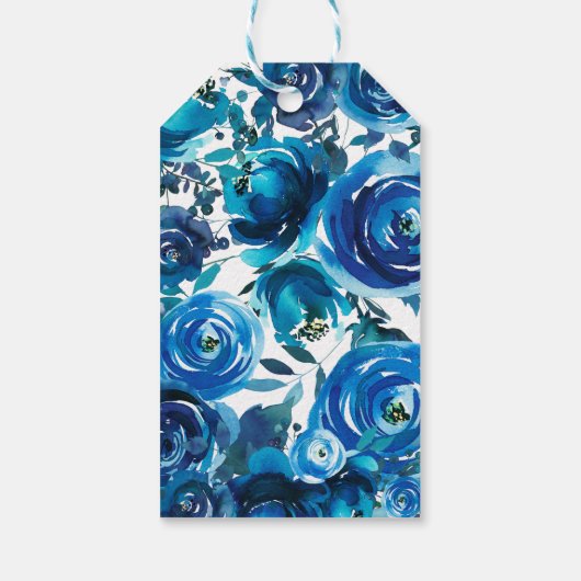 Blue Indigo Floral Blume Elegante schicke Hochzeit Geschenkanhänger (Rückseite)