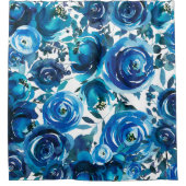 Blue Indigo Floral Blume Elegantes Shabby Chic Duschvorhang (Vorderseite)