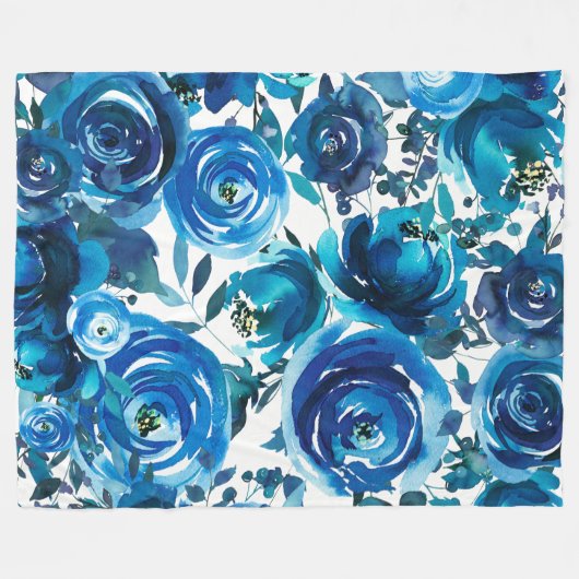 Blue Indigo Floral Blume Elegantes Shabby Chic Fleecedecke (Vorderseite (Horizontal))