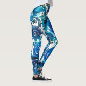 Blue Indigo Floral Blume Elegantes Shabby Chic Leggings (Rechts)