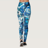 Blue Indigo Floral Blume Elegantes Shabby Chic Leggings (Rückseite)