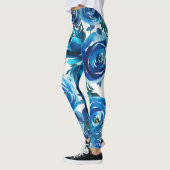 Blue Indigo Floral Blume Elegantes Shabby Chic Leggings (Links)