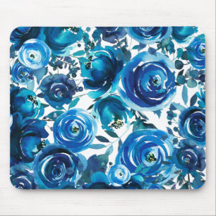Blue Indigo Floral Blume Elegantes Shabby Chic Mousepad