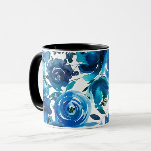 Blue Indigo Floral Blume Elegantes Shabby Chic Tasse (Vorderseite Links)