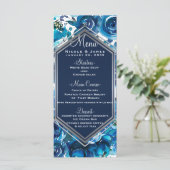 Blue Indigo Floral Blume Hochzeitsmenü Menükarte (Stehend Vorderseite)