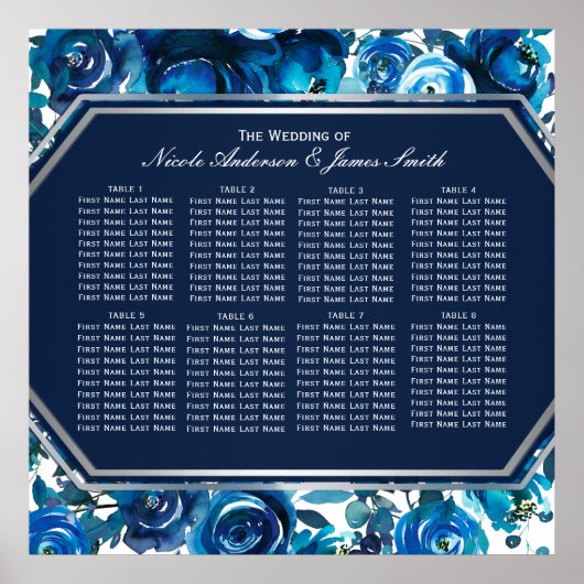 Blue Indigo Floral Blume Hochzeitssattel Poster (Vorne)
