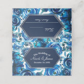 Blue Indigo Floral Blume Hochzeitstisch Platzkarte (Außenseite Aufgefaltet)
