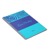 Blue & Indigo Floral Zebra Linocut Name & Jahr Notizblock (Rechte Seite)
