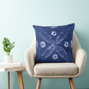 Blue Indigo Gefärbte Krawatte Shibori Blume Throw  Kissen