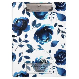 Blue Indigo Shabby Chic Glam Floral Personalisiert Klemmbrett