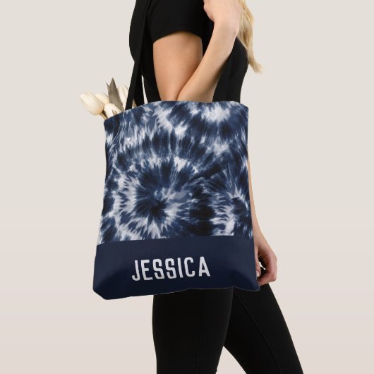 Blue Indigo Shibori Gefärbte Krawatte Individuelle Tasche (Von Nahem)