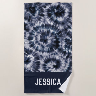 Blue Indigo Shibori Gefärbte Krawatte Personalisie Strandtuch