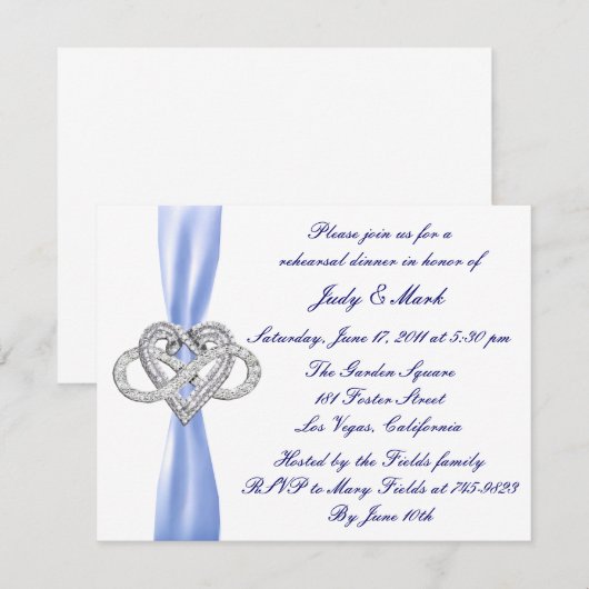 Blue Infinity Heart Probe Dinner Einladung (Vorne/Hinten)